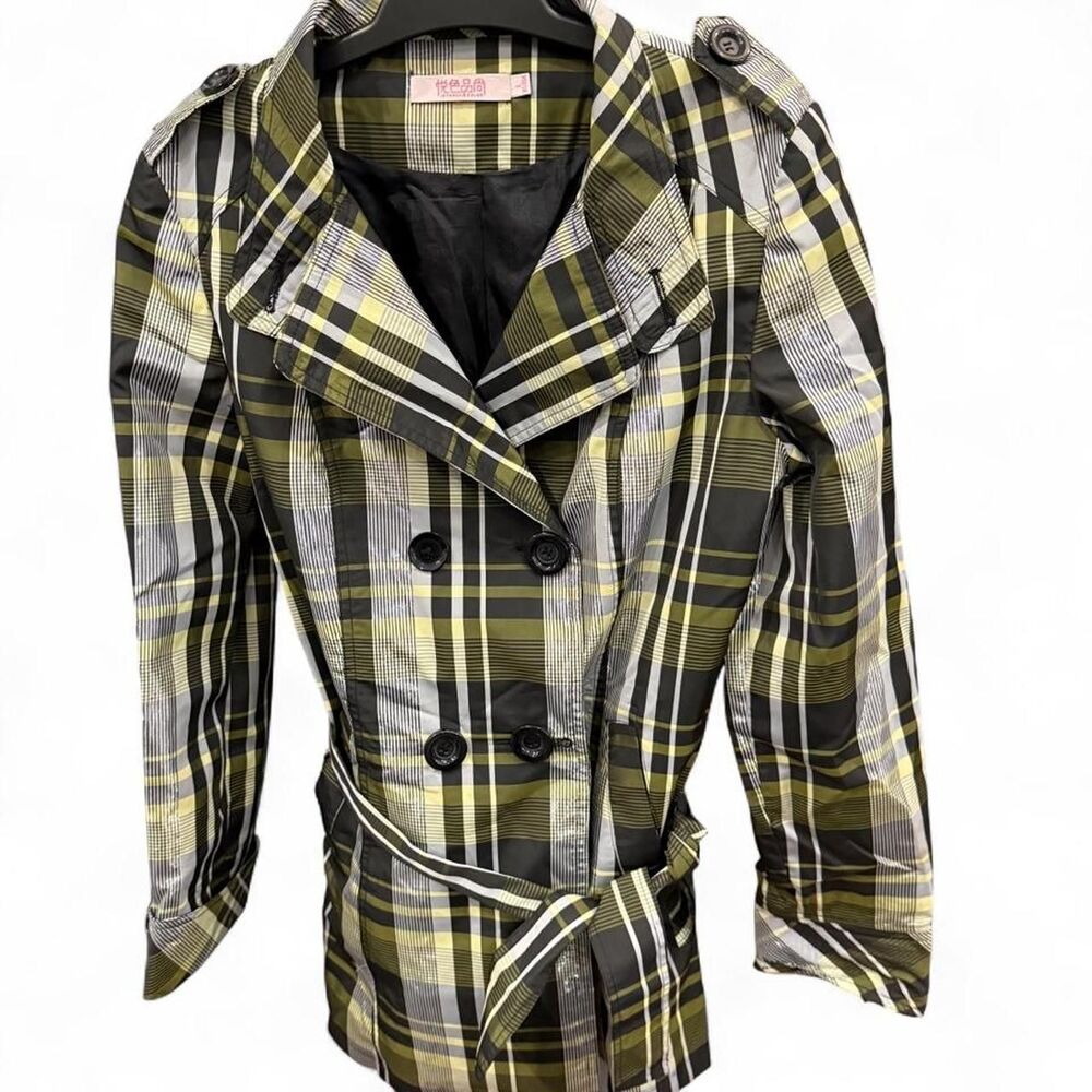 Joyance & Color - US M, (165/188A) - Vintage Black and Green Plaid Rain Jacket
